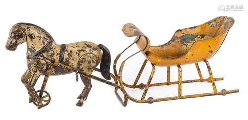 19th Century Hand Painted Tin Horse Drawn Sleigh