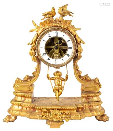 French Gilt Metal Swinging Pendulum Shelf Clock