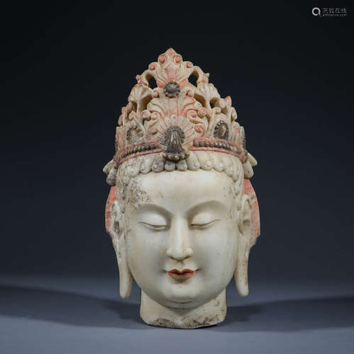 Ancient China, Northern Wei Dynasty, white marble painted Bu...