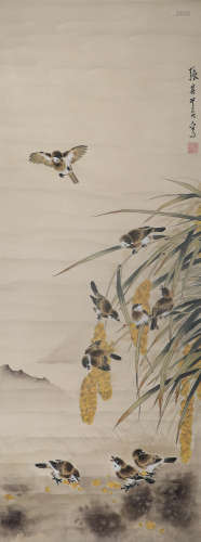 Zhang Qiyi, ink painting, flowers and birds, paper vertical ...