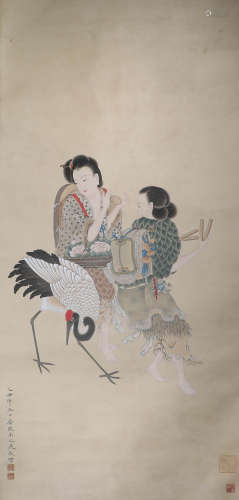 Yu Zhiding, ink figure, paper vertical axis