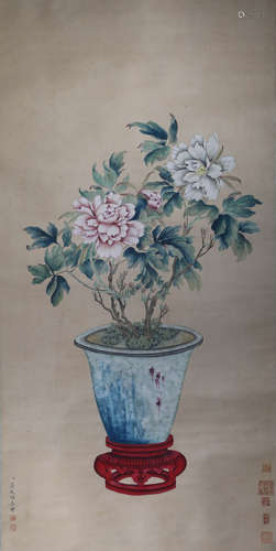 Jiang Tingxi, ink flowers, paper vertical axis