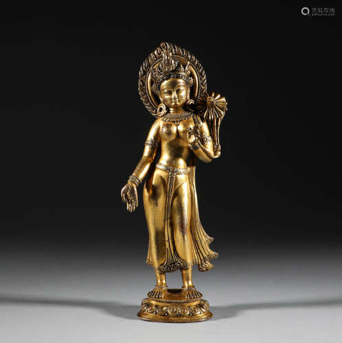 Ming Dynasty, bronze gilded statue of Du Mu