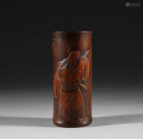 Qing Dynasty, bamboo carving character story pen holder
