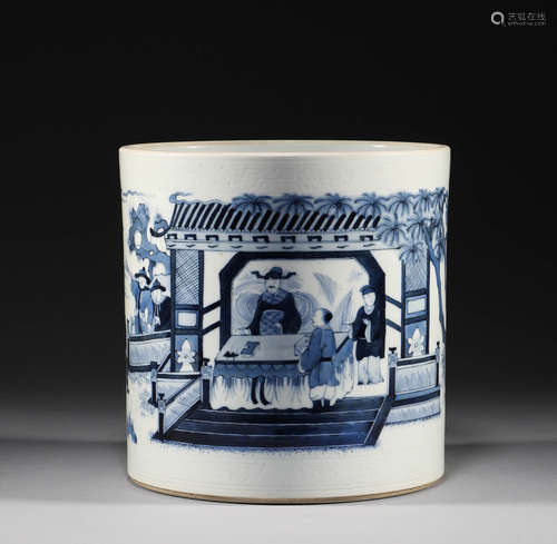 Qing Dynasty, blue and white character story pen holder