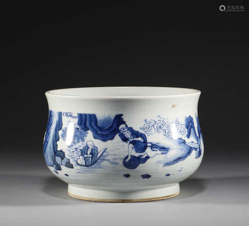 Qing Dynasty, blue and white character story furnace