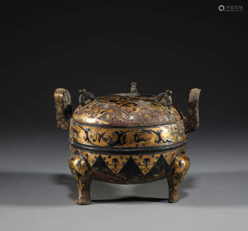 Ancient China, bronze inlaid gold tripod
