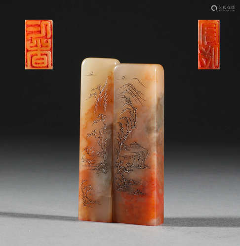 In the Qing Dynasty, Shoushan had a pair of Furong stone sea...