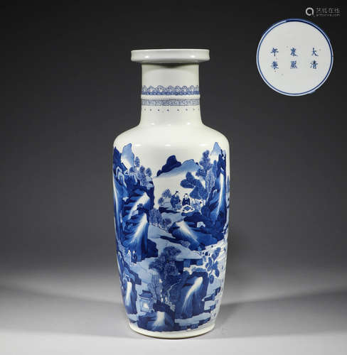 Qing Dynasty, blue and white character story bottle