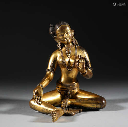 Ming Dynasty, bronze gilded statue of Du Mu