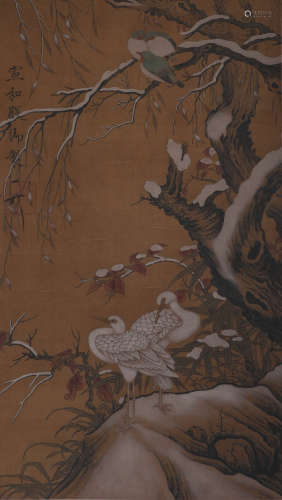 Song Huizong, ink painting, flowers and birds, silk scroll
