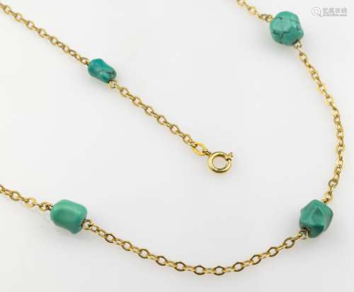 14 kt gold chain with turquoises