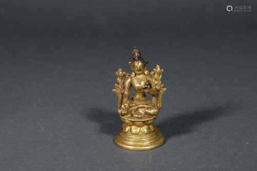 清中期 铜鎏金白度母佛造像