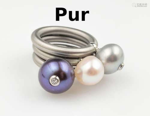 Ring trio PUR with cultured pearls and brilliants