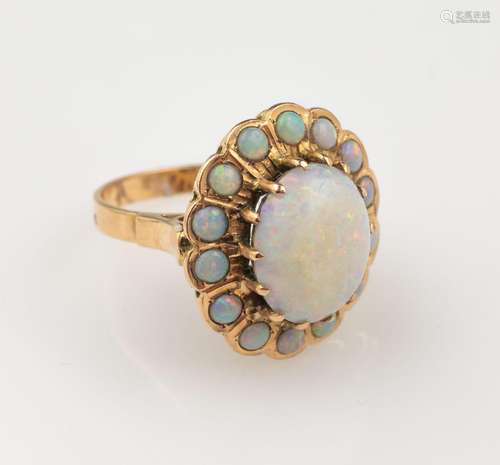 14 kt gold ring with opals, YG 585/000