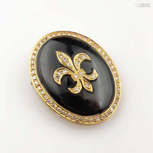 18 kt gold brooch with onyx and diamonds