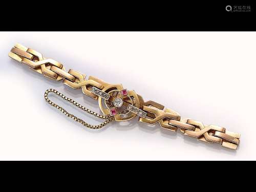 14 kt gold Art Nouveau bracelet with rubies and diamonds