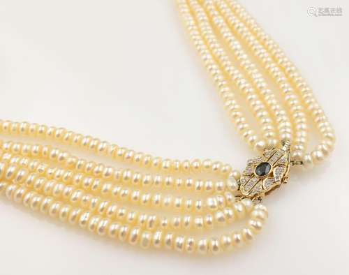 5-row necklace with cultured fresh water pearls