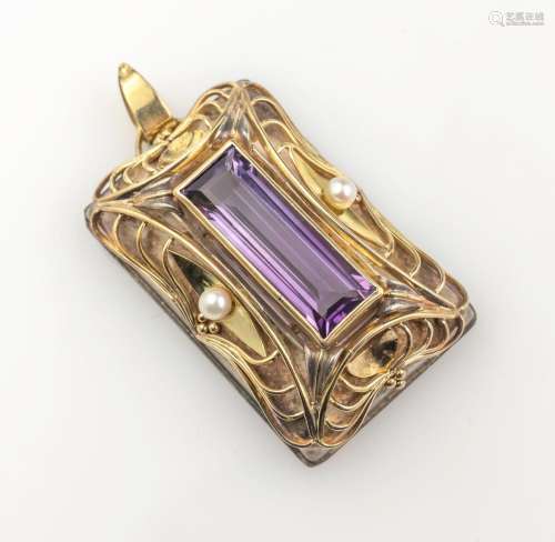 Pendant with amethyst, YG 750/000 and silver tested