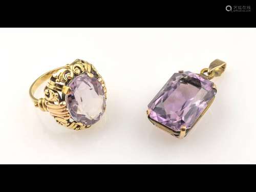 14 kt gold lot with amethyst