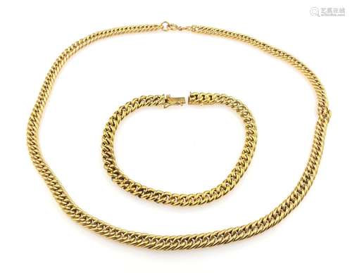 8 kt gold jewelry set: curb chain round and - bracelet, YG