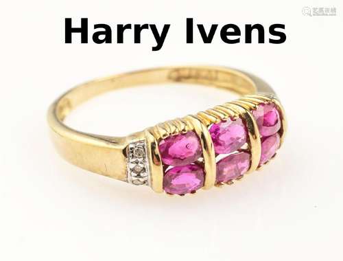 9 kt gold HARRY IVENS ring with rubies and diamonds