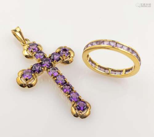 9 kt gold lot with amethysts