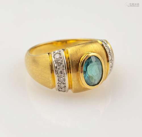 18 kt gold ring with tourmaline and brilliants