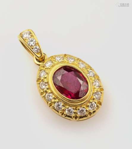 18 kt gold pendant with ruby and brilliants