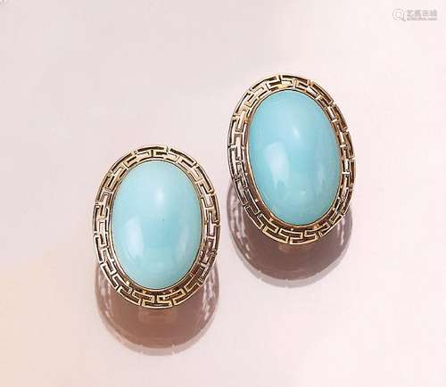 Pair of 14 kt gold earrings with turquoises