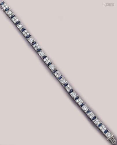 Platinum Art-Deco bracelet with sapphires and diamonds
