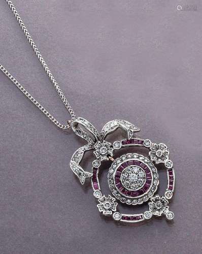 Pendant with rubies and diamonds, silver ca. 1870/80