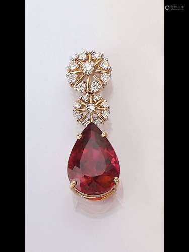 18 kt gold pendant with tourmaline and brilliants