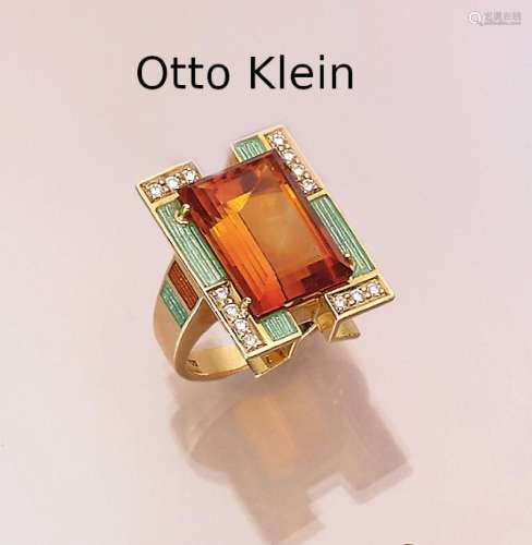 18 kt gold ring OTTO KLEIN with citrine, enamel and