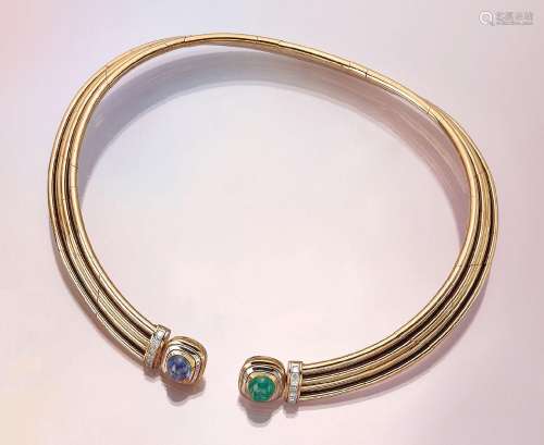 18 kt gold circlet with coloured stones and diamonds