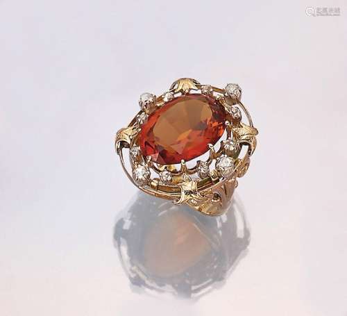 18 kt gold ring with citrine and diamonds