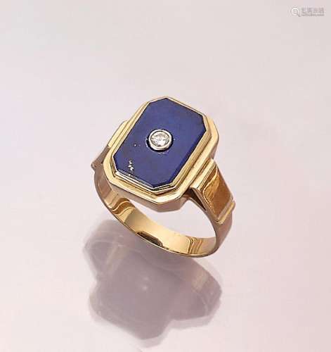 14 kt gold gents ring with brilliant and lapislazuli