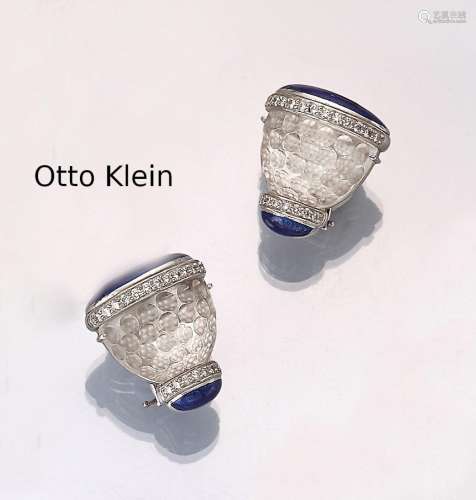 Pair of 18 kt gold OTTO KLEIN earrings with rock crystal