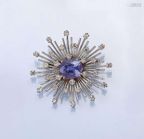 18 kt gold brooch with tanzanite and diamonds
