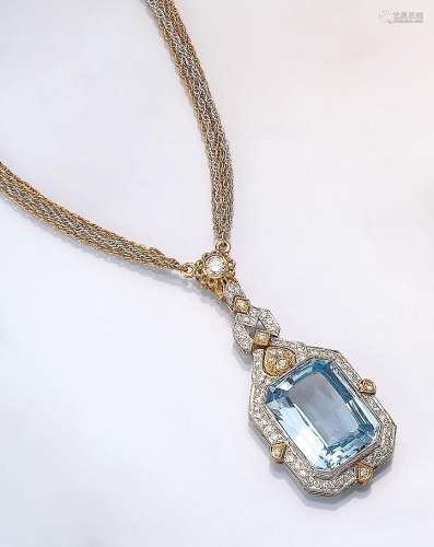5-row 18 kt gold necklace with brilliants and topaz