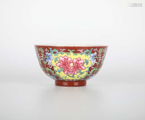 Coral Fencai peony pattern bowl,Guangxu