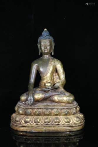 Early Qing Dynasty Bronze Gold Gilded Buddha Statue Of Sakya...