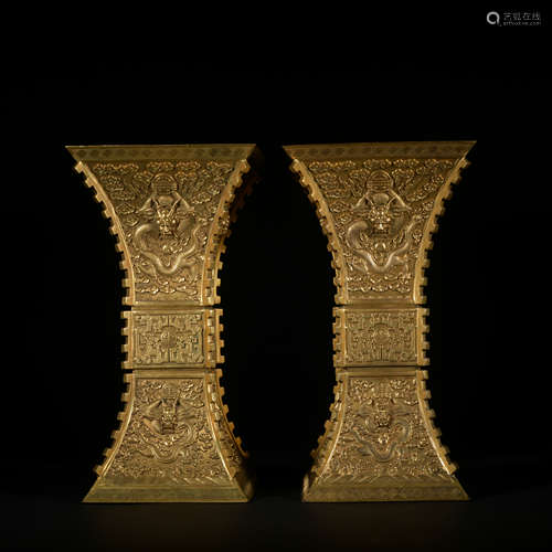 A pair of gilt-bronze vase,Qing Dynasty