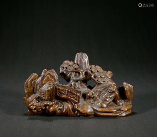 A eaglewood 'figure and mountain' pen holder,Qing Dynasty