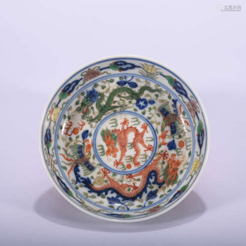 A Wu cai 'dragon' bowl,Qing Dynasty