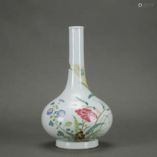 A famille-rose 'floral and birds' vase,Qing Dynasty