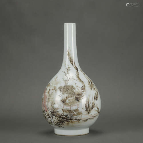 A Grisaille-painted 'riverscape' vase,Qing Dynasty