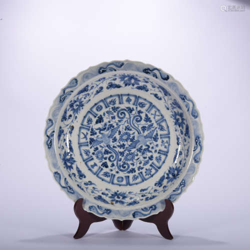 A blue and white 'phoenix' dish,Ming Dynasty