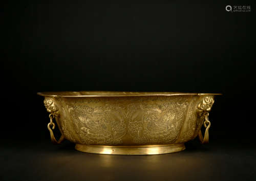 A gilt-bronze 'phoenix' washer,Qing Dynasty