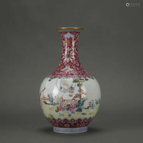 A famille-rose 'kids' vase,Qing Dynasty